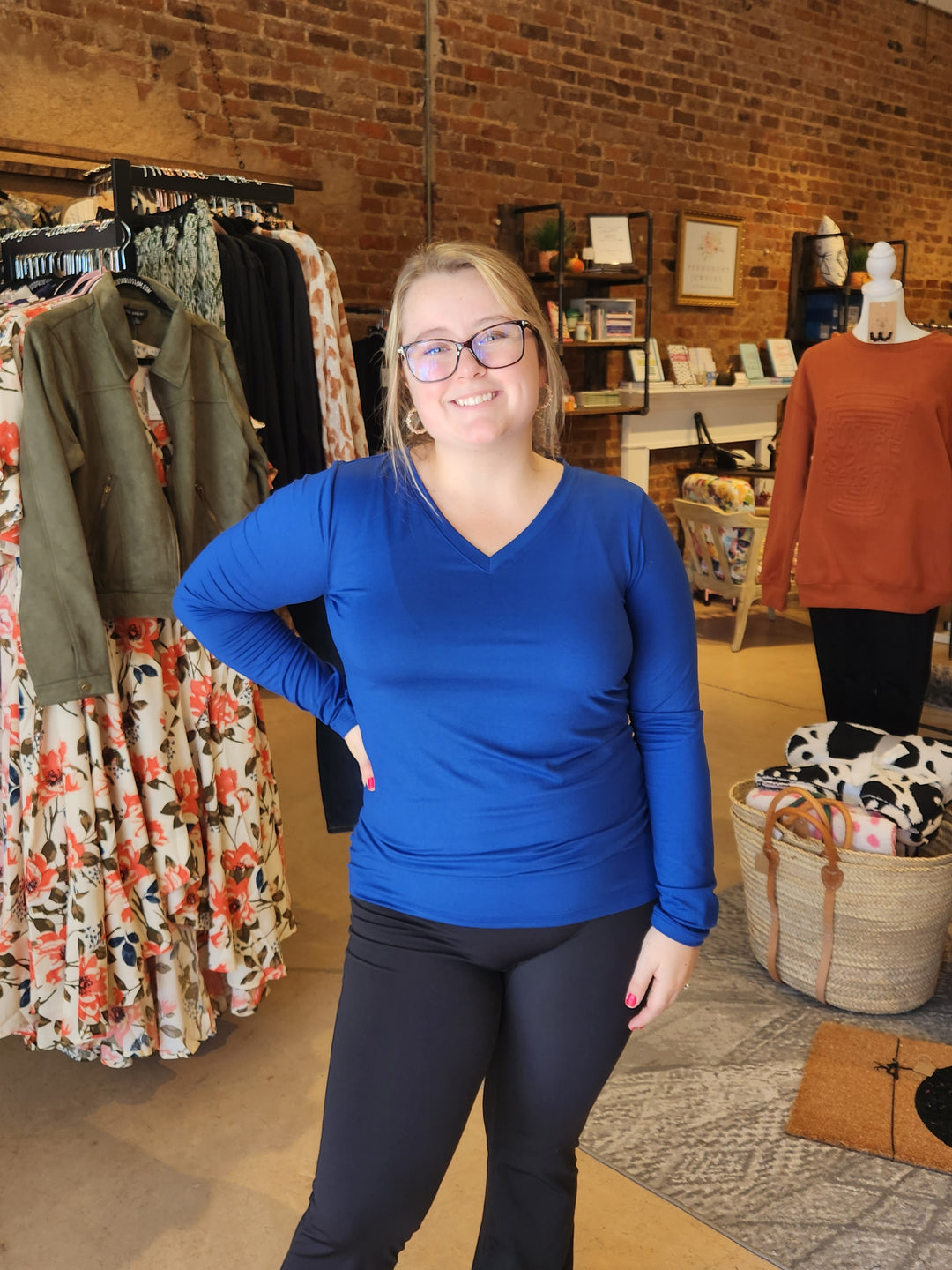 S & 3X Blue Long Sleeve Buttery Top FINAL SALE