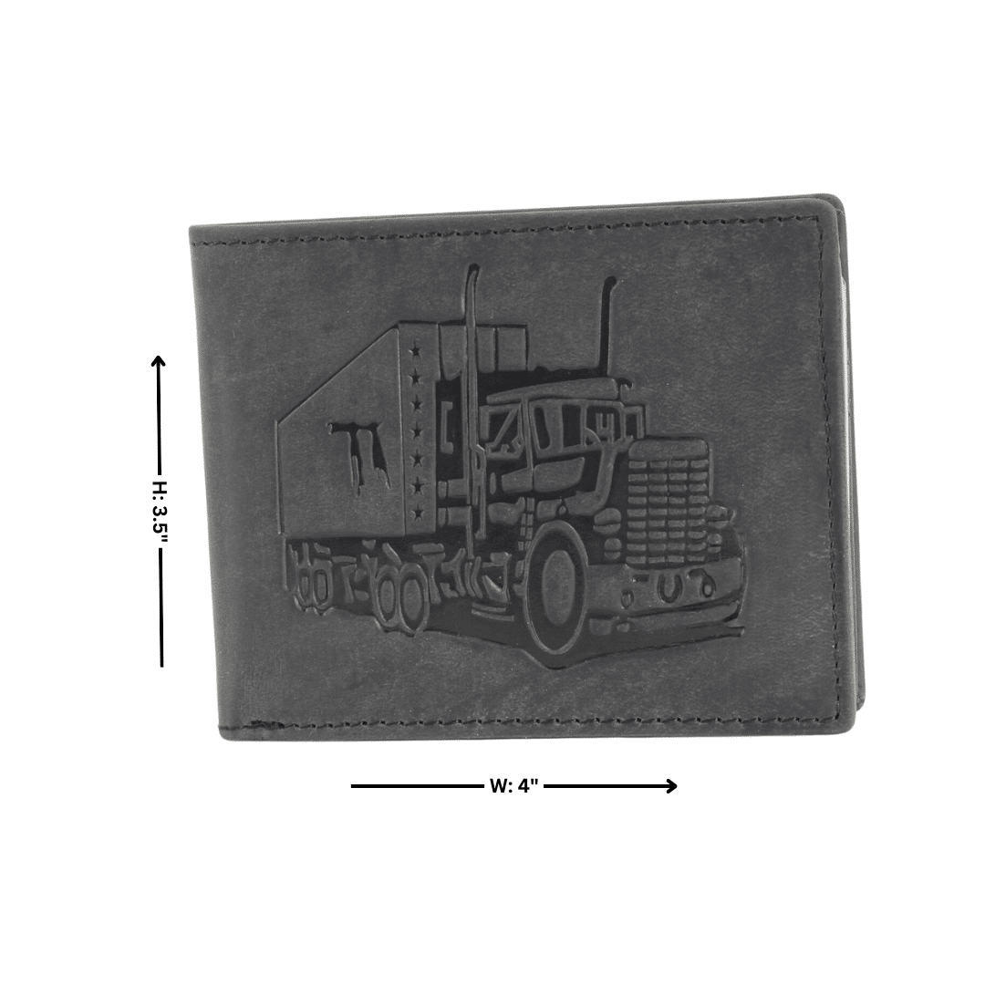 Truck Embossed Distressed Leather Bi Fold Wallet # AB 2003