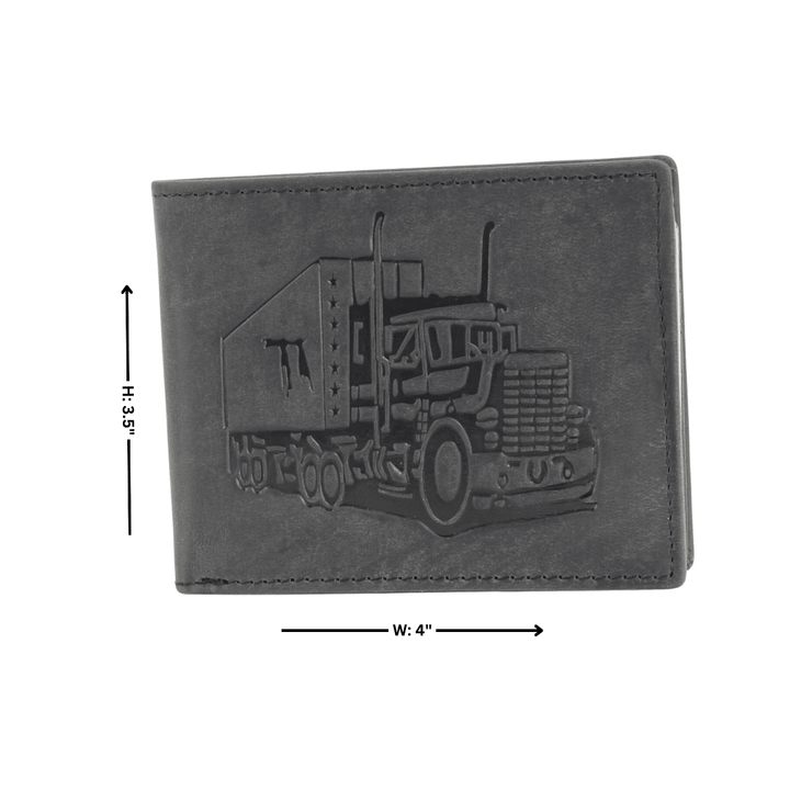 Truck Embossed Distressed Leather Bi Fold Wallet # AB 2003
