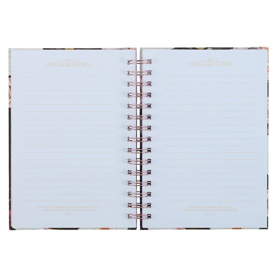 Journal Wirebound Black Floral Strong & Courageous Josh. 1:9
