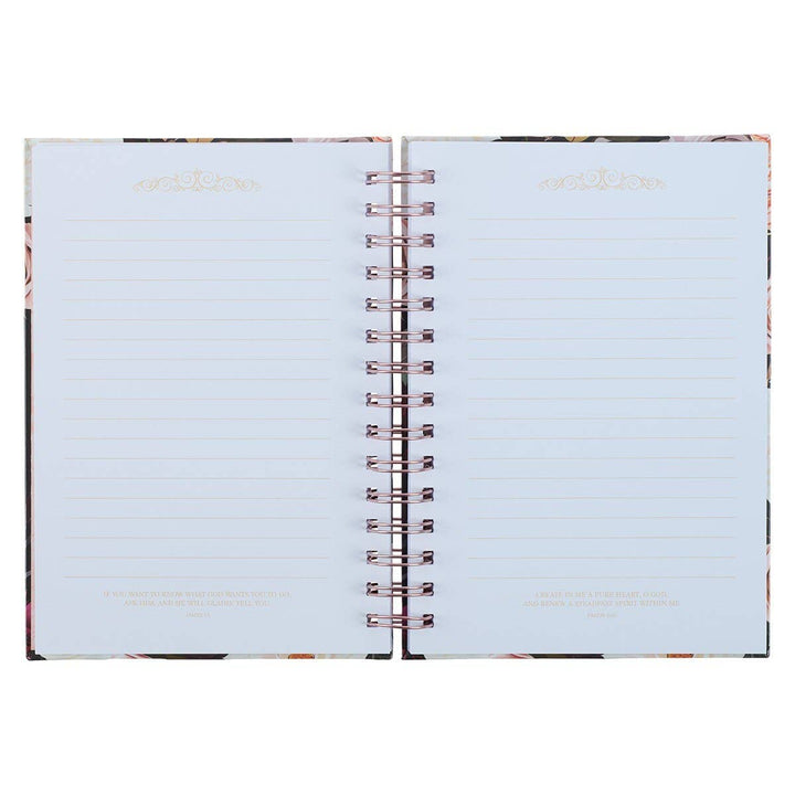 Journal Wirebound Black Floral Strong & Courageous Josh. 1:9