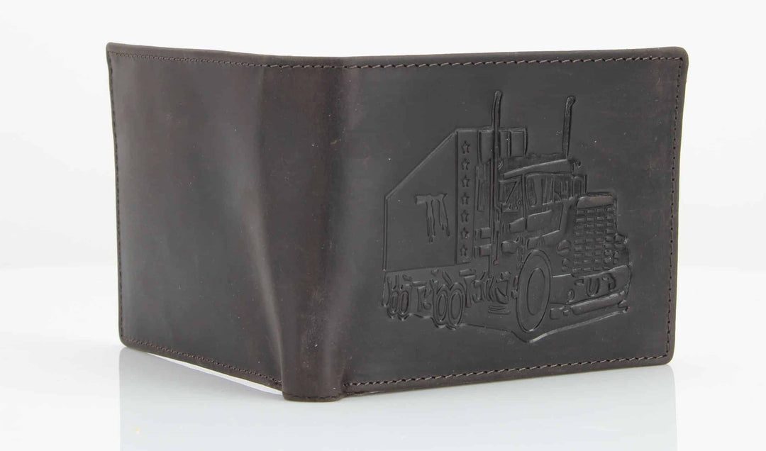 Truck Embossed Distressed Leather Bi Fold Wallet # AB 2003