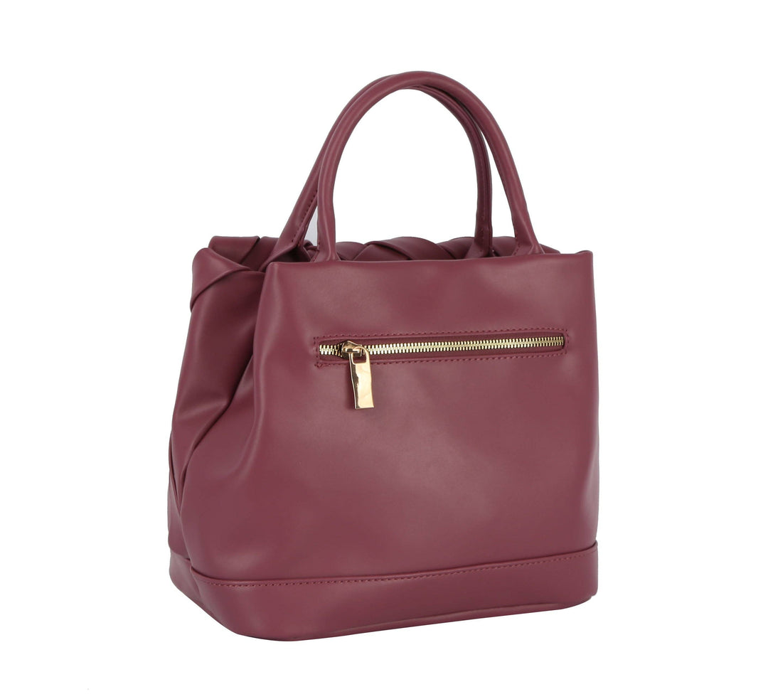 Woven detailed top handle small tote bag