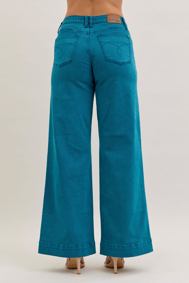 Mid Rise Teal Wide Leg Jeans