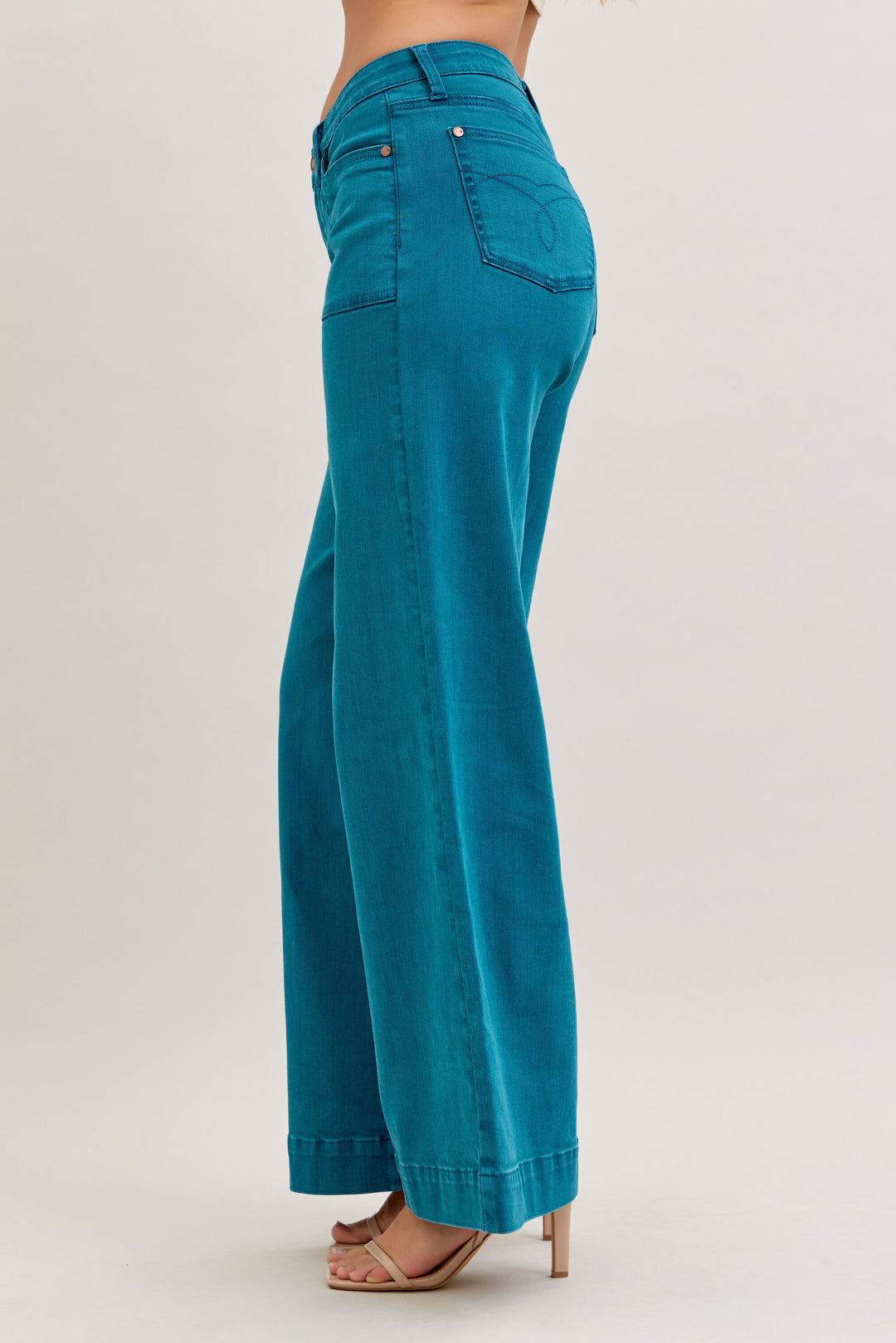 Mid Rise Teal Wide Leg Jeans