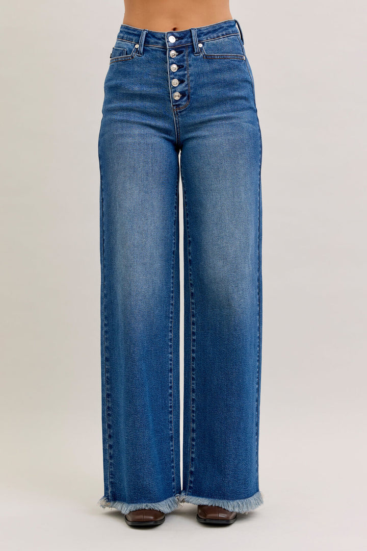 Judy Blue Hi Waist Button Fly Welt Pocket Straight