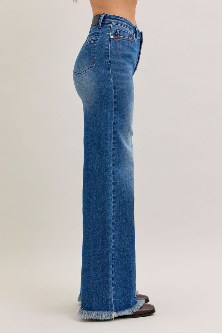 Judy Blue Hi Waist Button Fly Welt Pocket Straight
