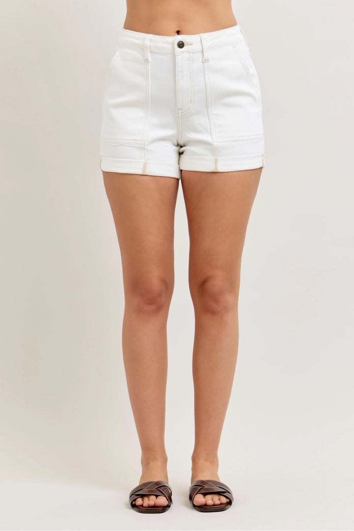 Judy Blue WHITE Double Rolled Cuff Shorts