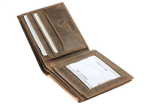 RFID Hunter Leather Bi-fold Wallet W/Inner Card Flap