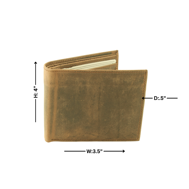 RFID Hunter Leather Bi-fold Wallet W/Inner Card Flap