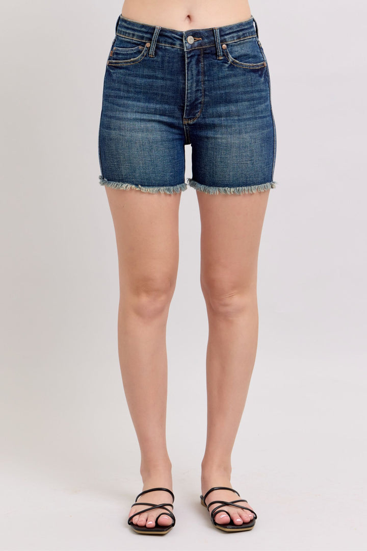 Judy Blue Tummy Control Shield Pocket Fray Shorts