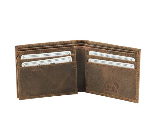 RFID Hunter Leather Bi-fold Wallet W/Inner Card Flap