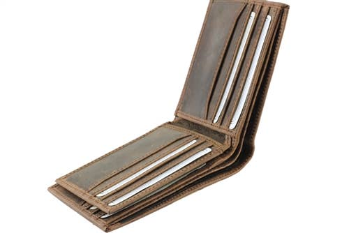 RFID Hunter Leather Bi-fold Wallet W/Inner Card Flap