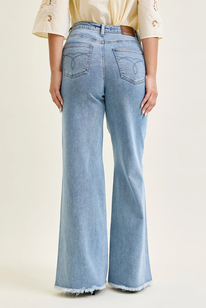 Judy Blue Retro Wide Raw Twist Outseam Jeans