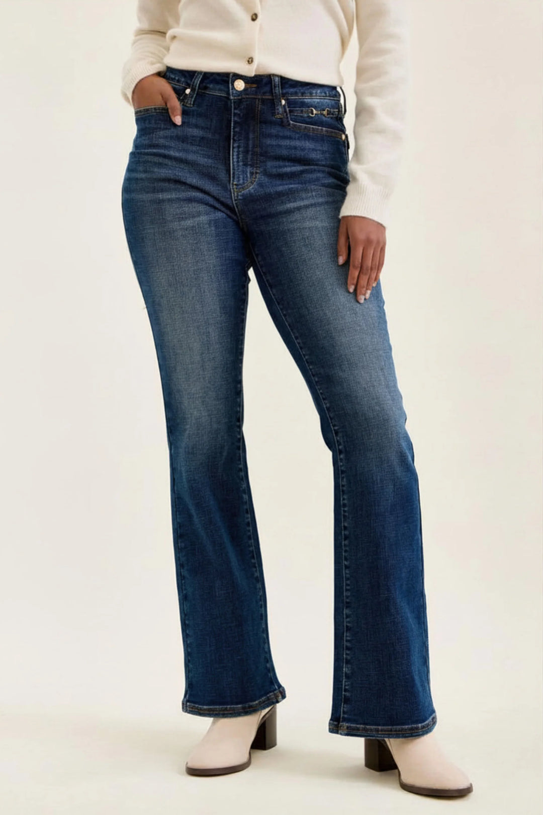 Judy Blue Mid Rise Boot w/ Harness Trim Jeans