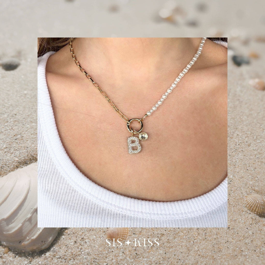 Pearl and Paperclip Chain Charm Necklace
