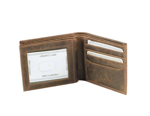 RFID Hunter Leather Bi-fold Wallet W/Inner Card Flap