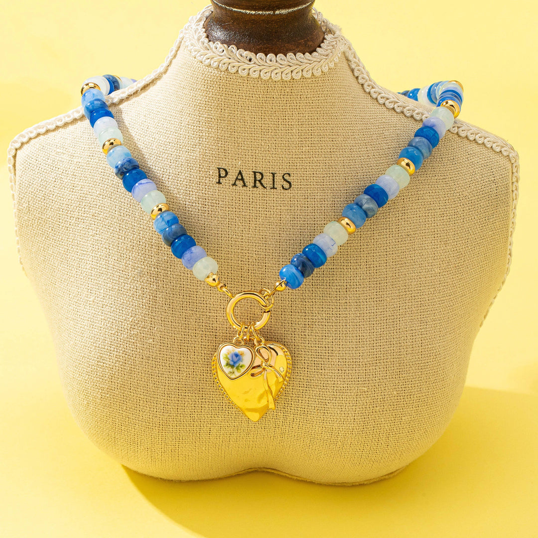Sweetheart Beaded Porcelain Heart Charm Necklace