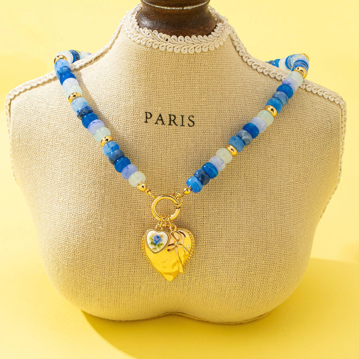 Sweetheart Beaded Porcelain Heart Charm Necklace