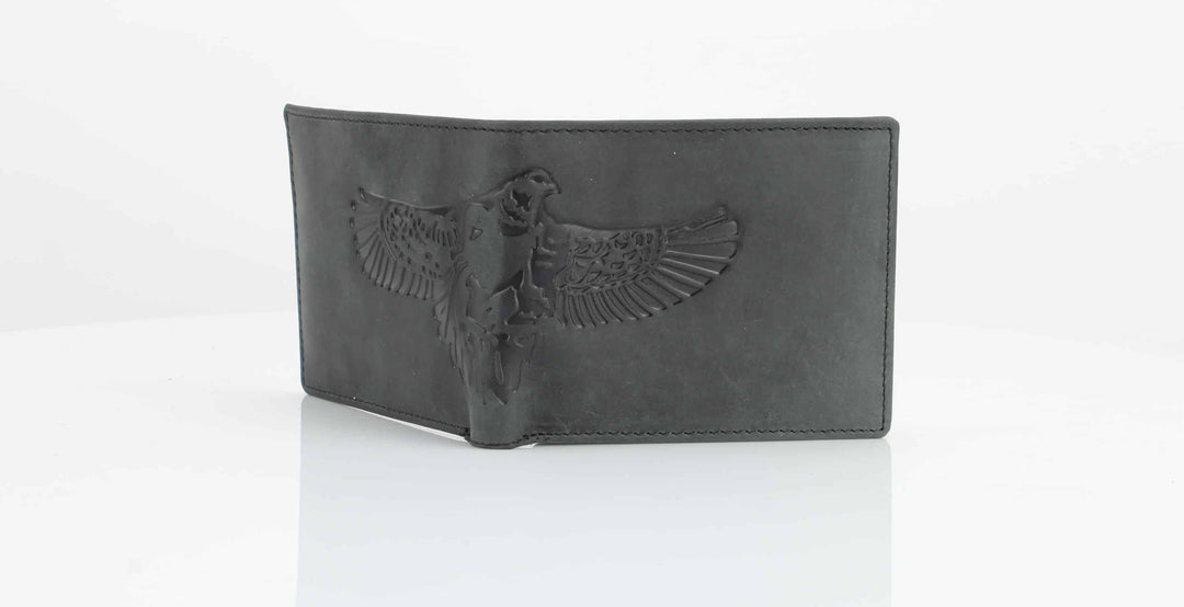 American Bison Bird Embossed Leather Mens Bi Fold Wallet
