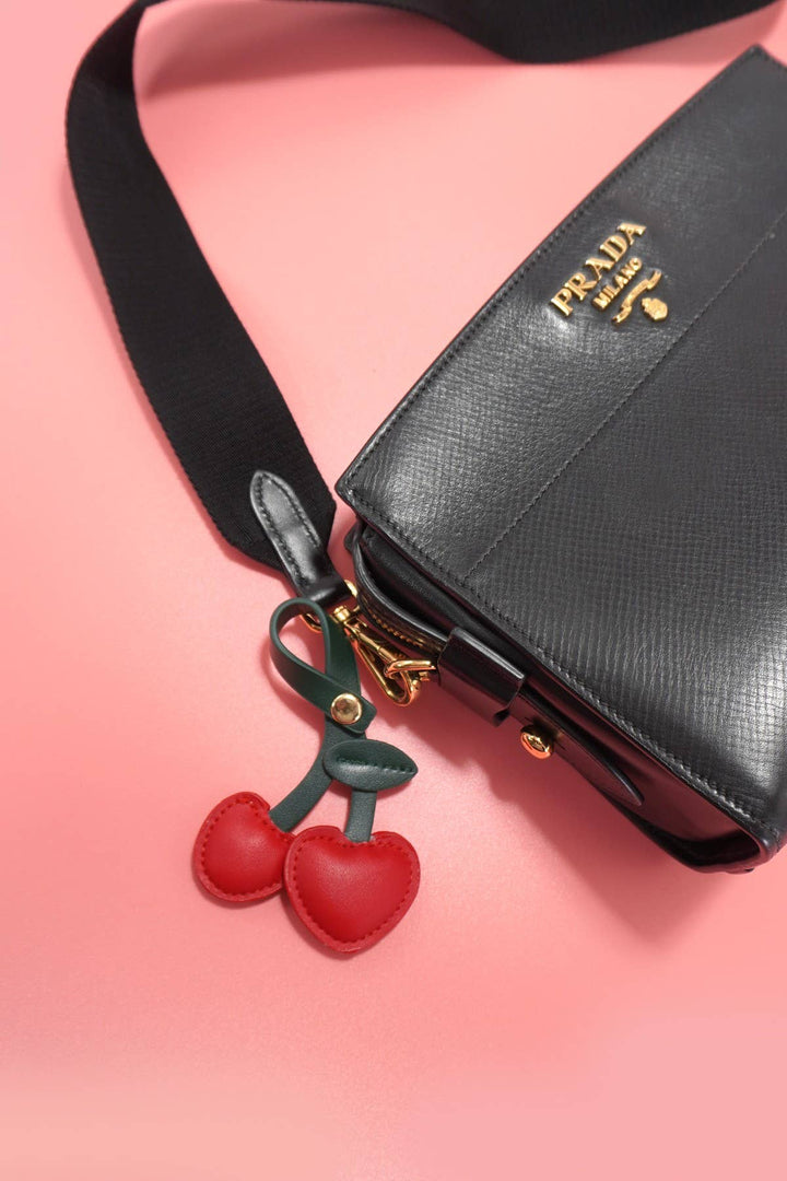 VEGAN LEATHER CHERRY BAG CHARM KEYCHAINS