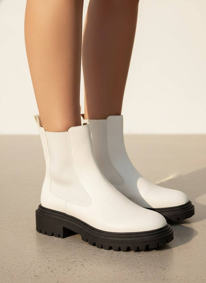 NELL Chunky Lug Sole Chelsea Booties with Minimal Everyday S