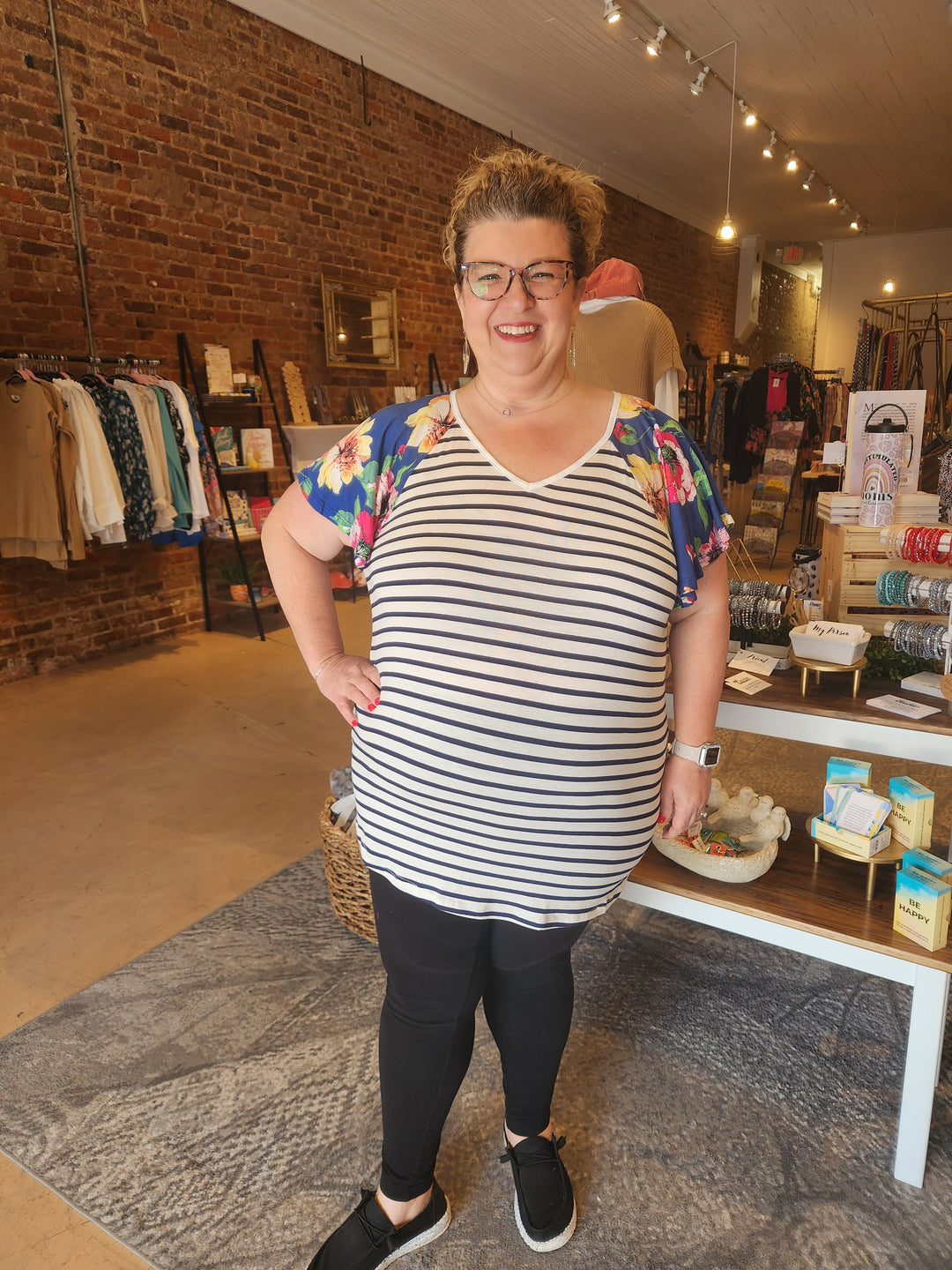 Floral Stripe Raglan Tee