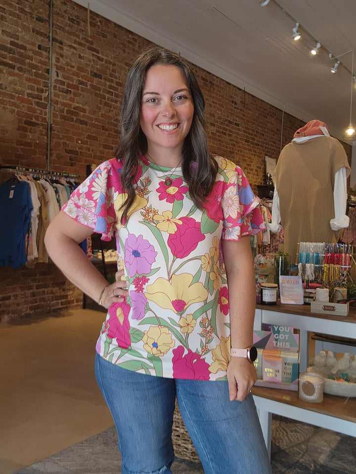 Summer Floral Ruffle Tee