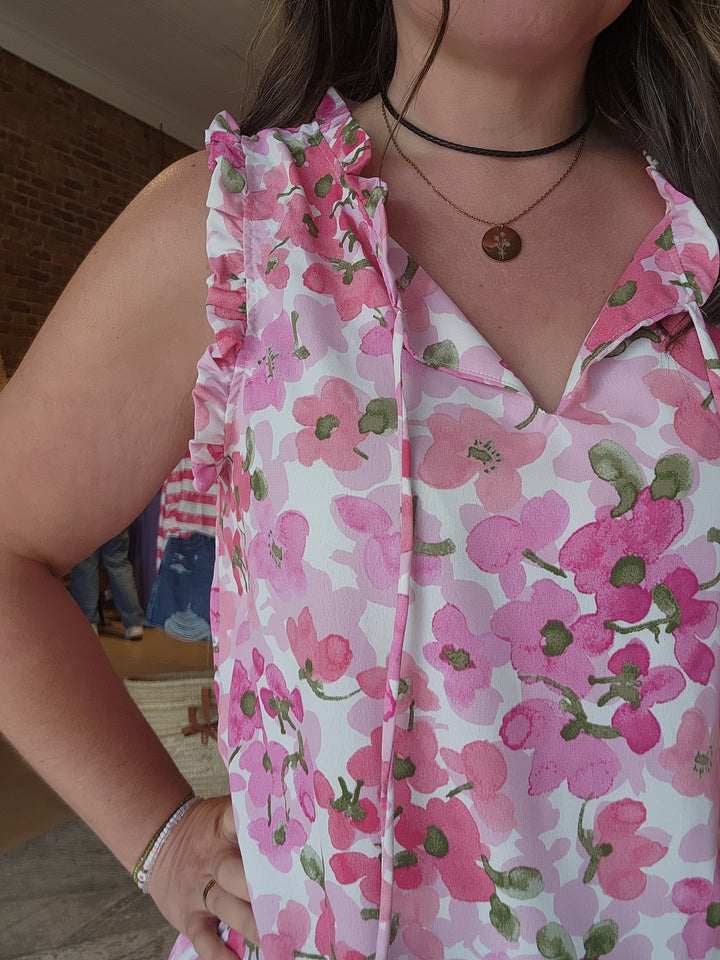 SMALL Pink Floral Tie Tank