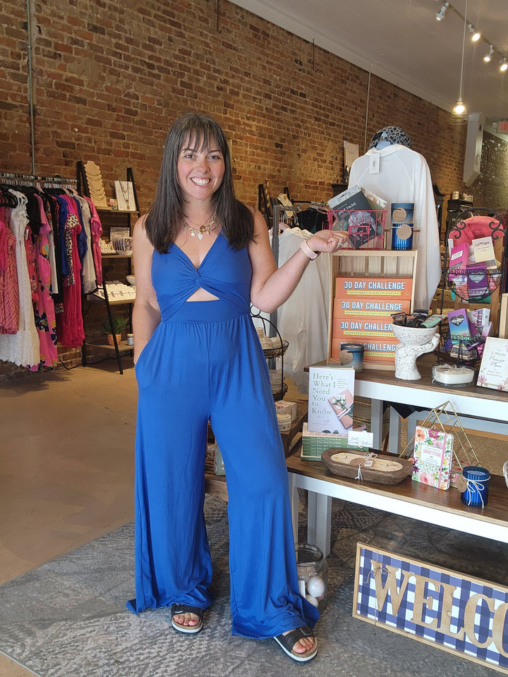 L, XL, 2XL Blue Bombshell Jumpsuit FINAL SALE