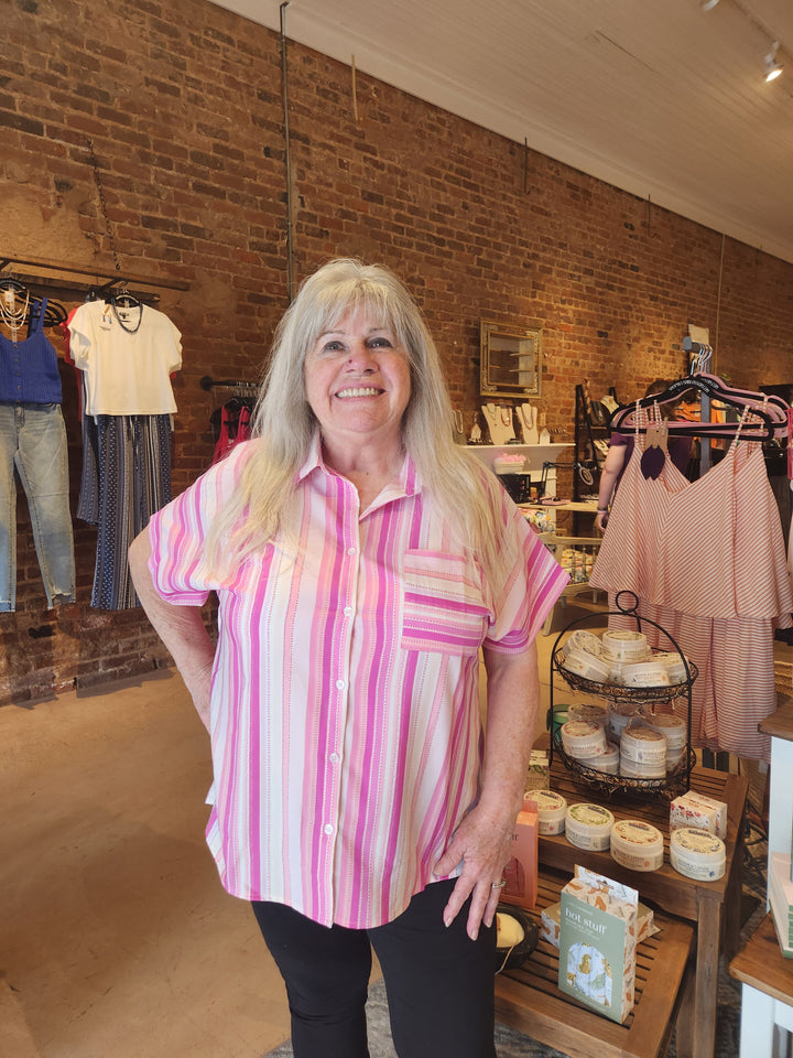 Multi Pink Button Top