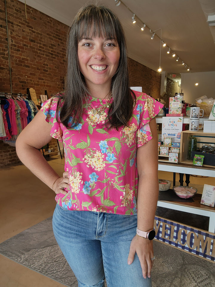 Fuchsia Floral Slinky Top