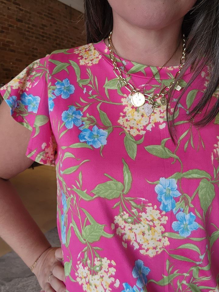 Fuchsia Floral Slinky Top