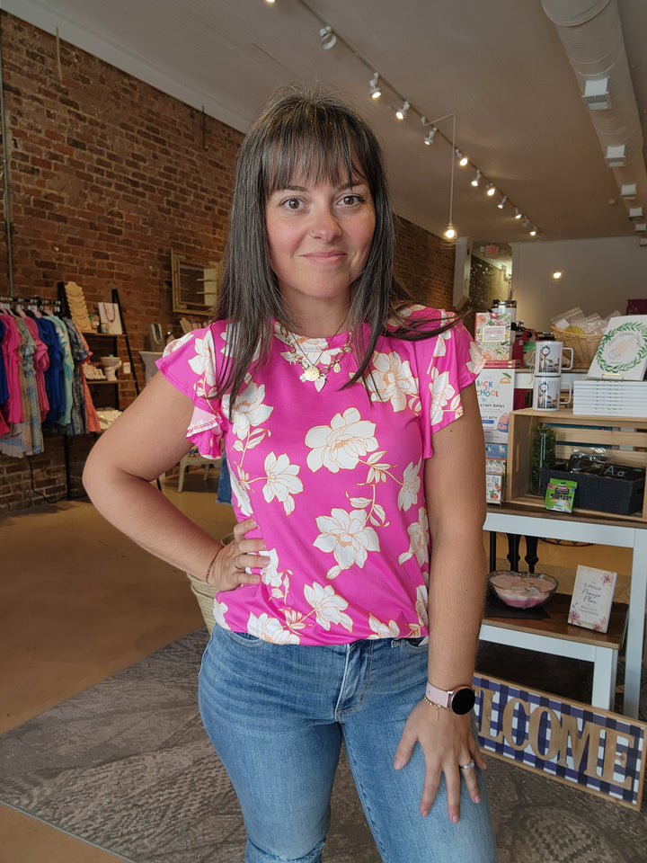 Pink Floral Slinky Top