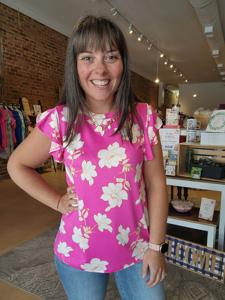 Pink Floral Slinky Top