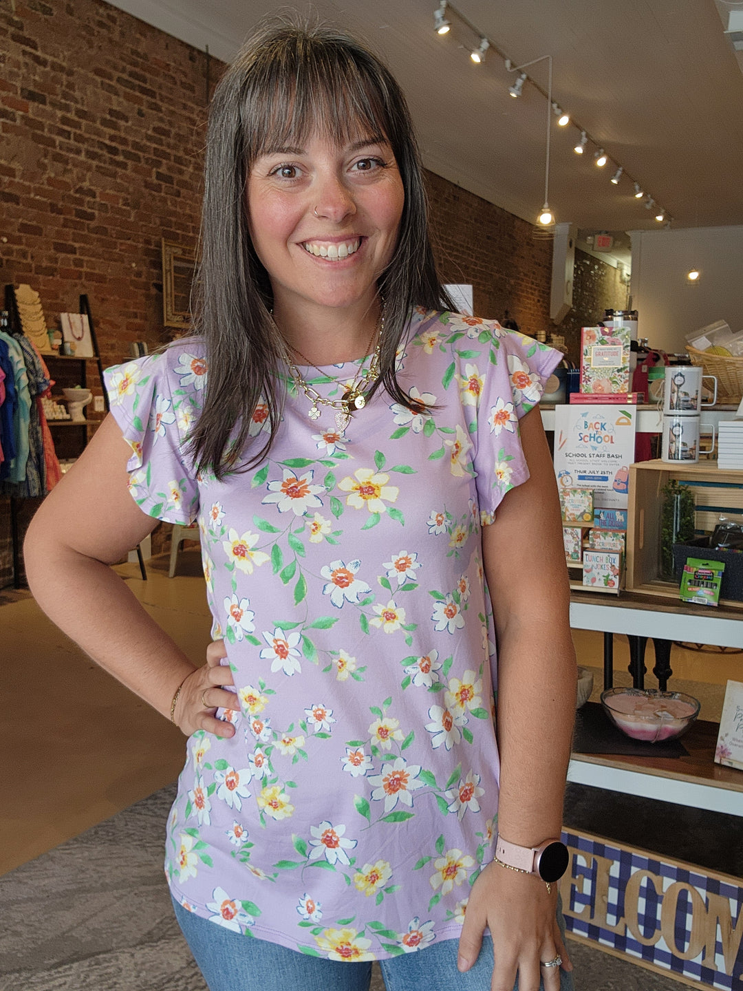 Lavender Slinky Floral Top