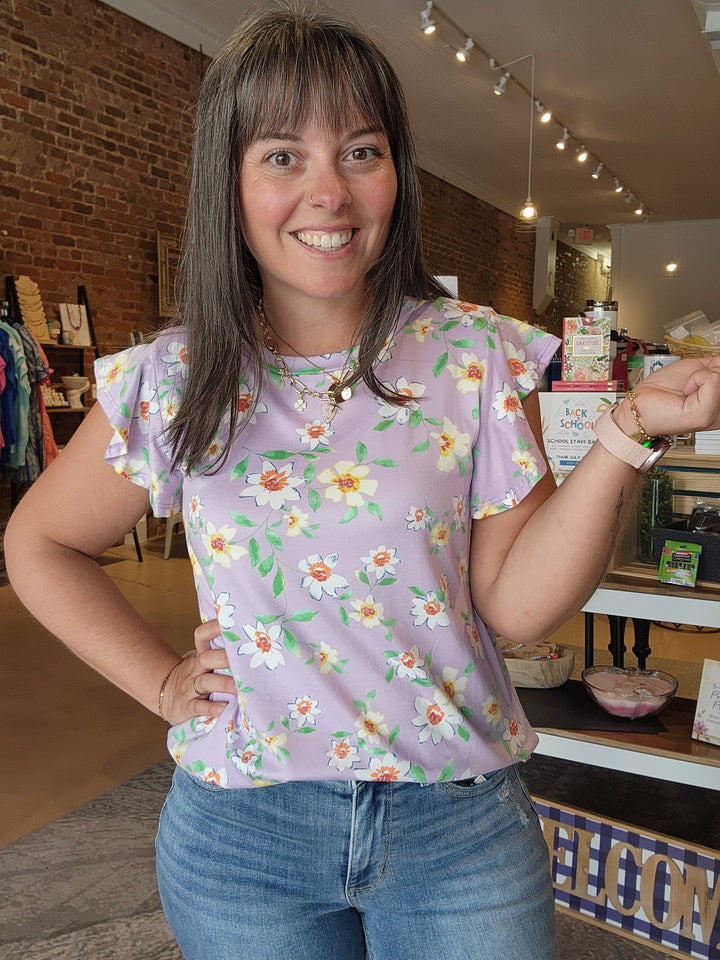 Lavender Slinky Floral Top