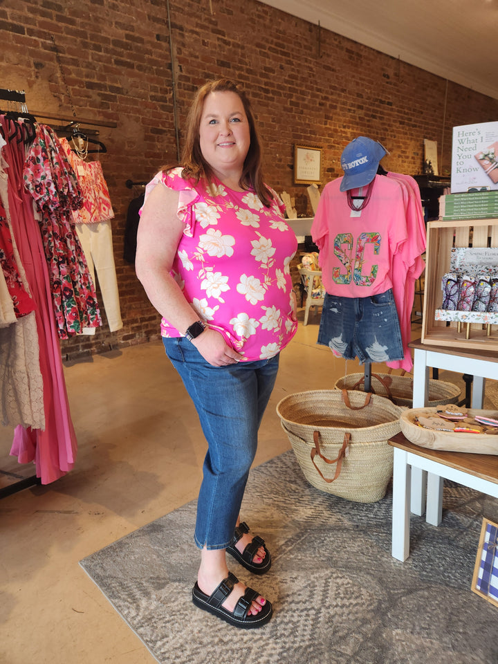 Pink Floral Slinky Top