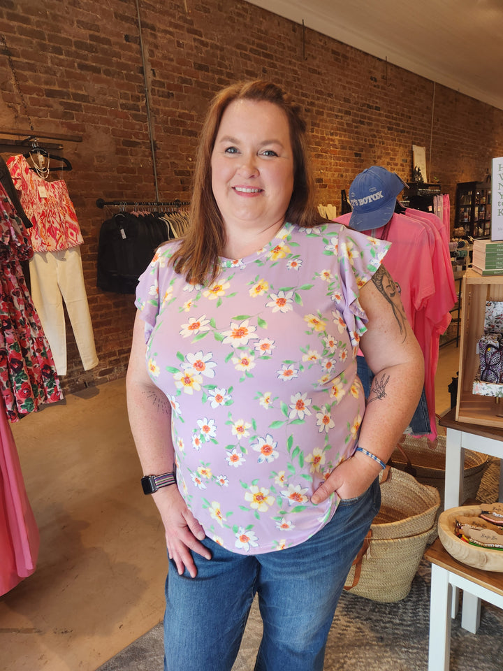 Lavender Slinky Floral Top