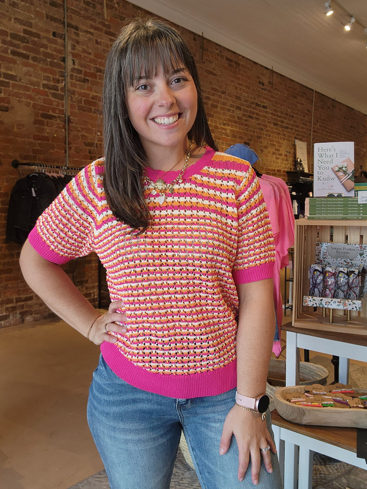 Pink Crochet Knit Top