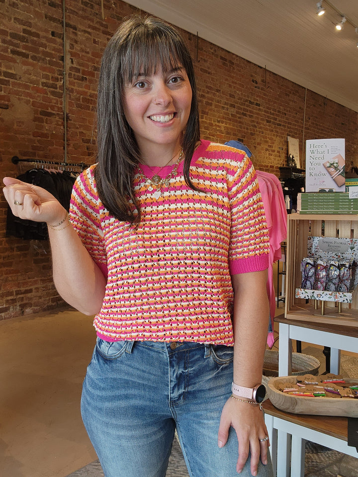 Pink Crochet Knit Top