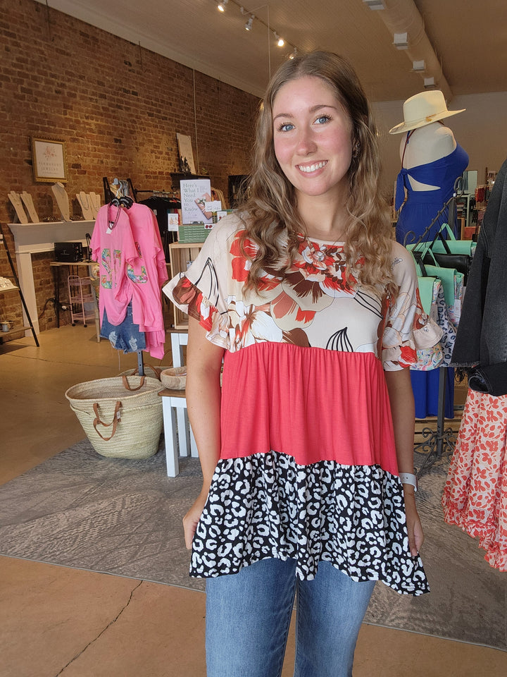 Rust Floral Tiered Top