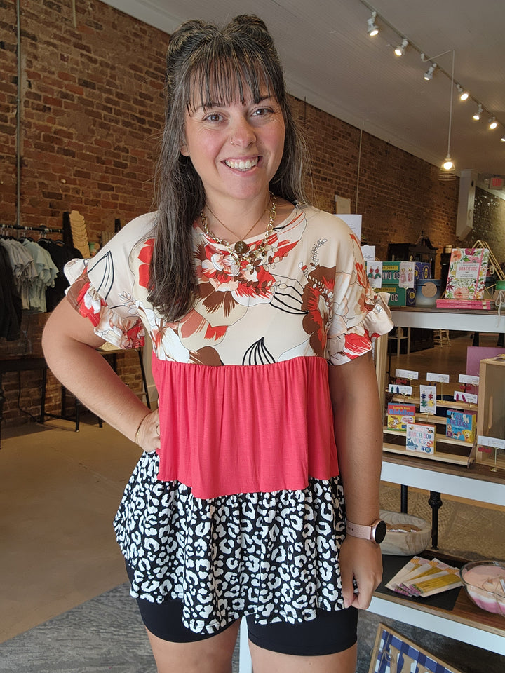 Rust Floral Tiered Top