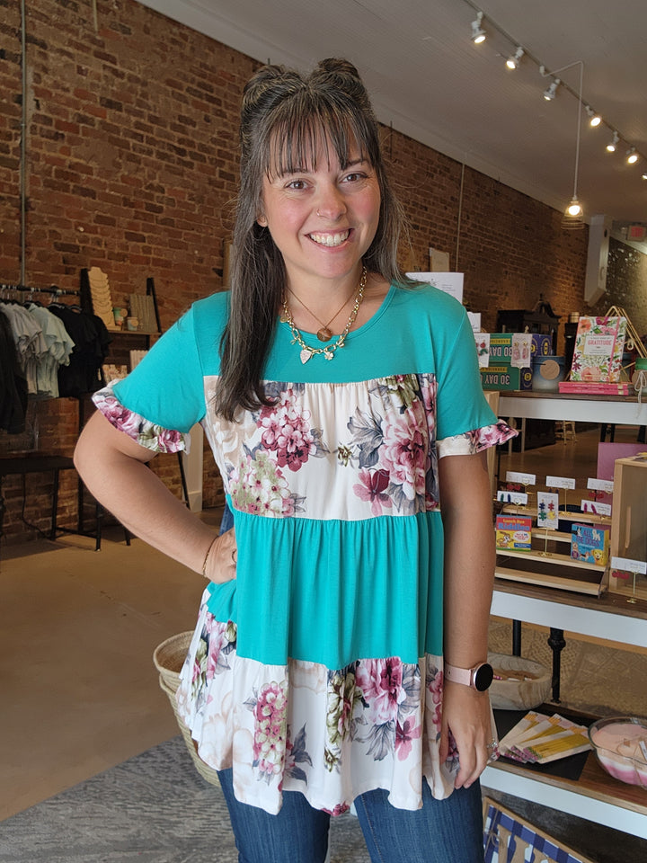 Mint Floral Tiered Top