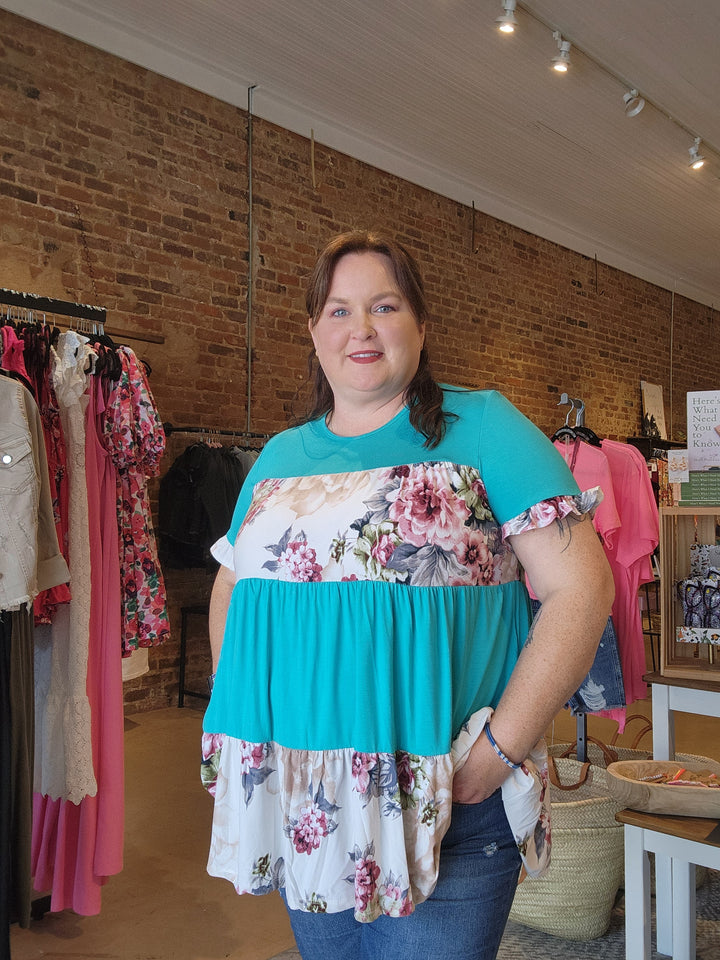 Mint Floral Tiered Top