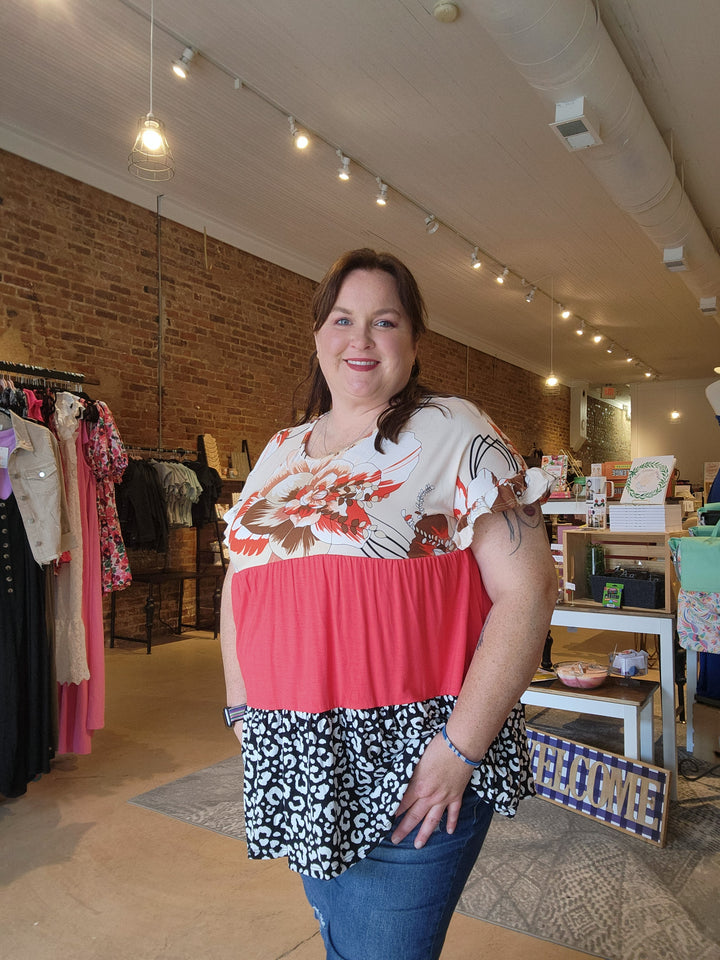 Rust Floral Tiered Top