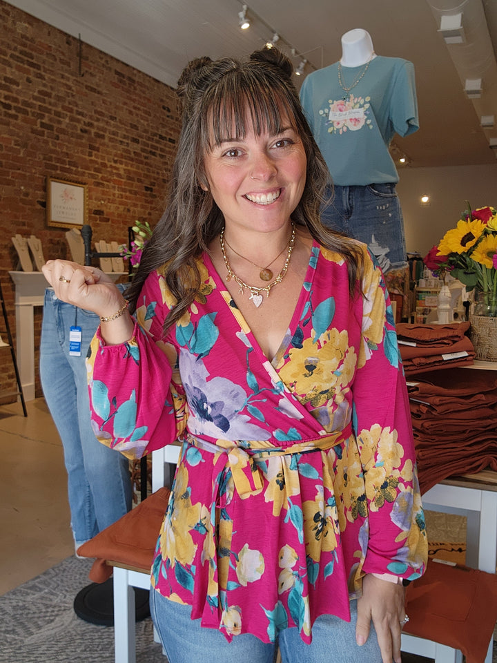 Fuchsia Floral Slinky Top