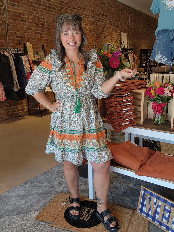 Teal Printed Dress