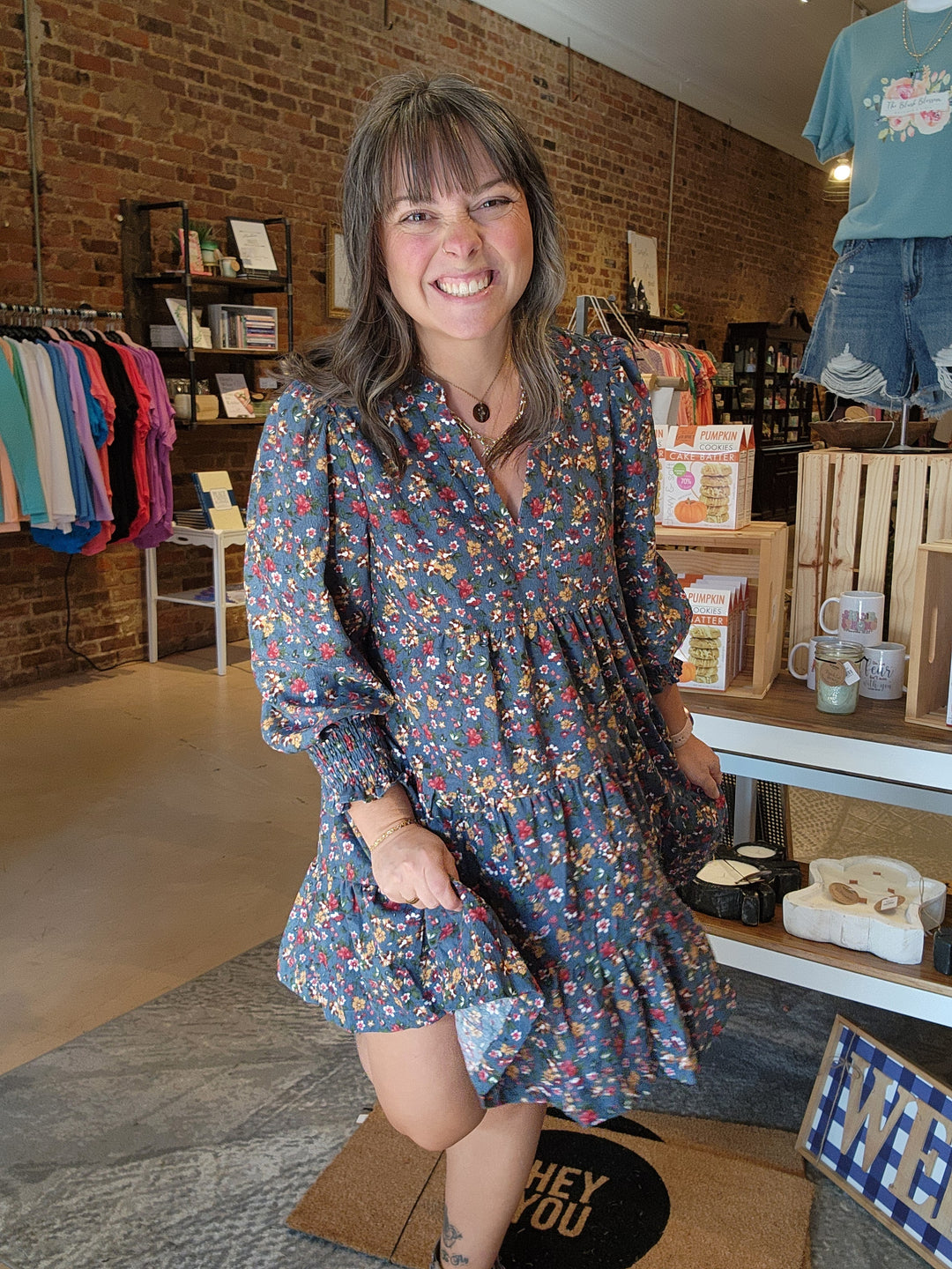 Blue Corded Floral Dress