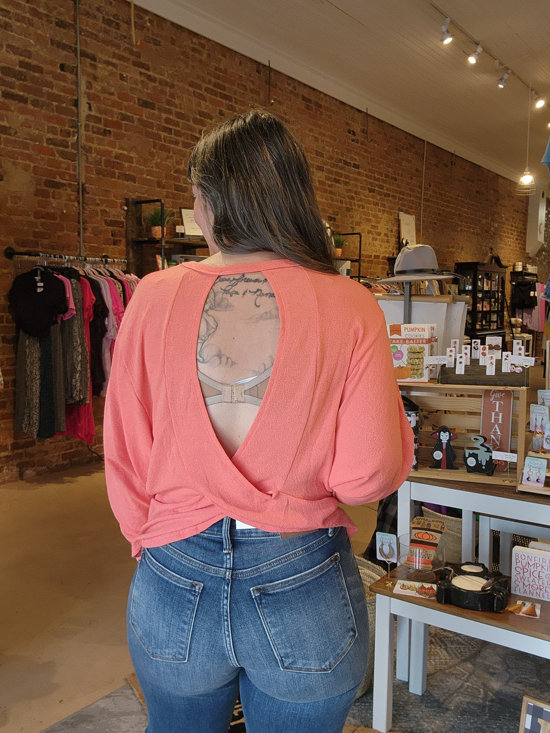 Coral Open Back Knit Top